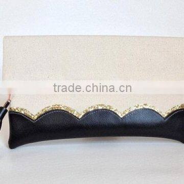 Black & Gold Glitter Scallop Canvas Clutch