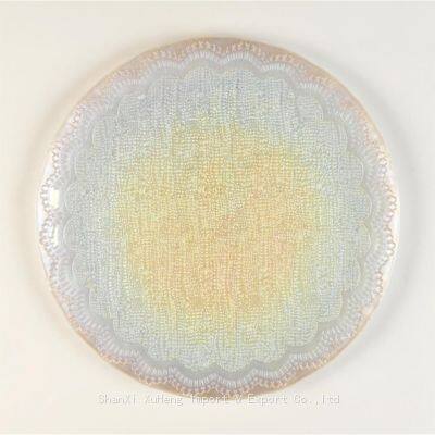 Wholesale Luxury Shiny Multi Colored Blue Rimmed Glass Charger Plate For Wedding Decoration Tableware