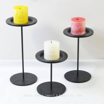 Tabletop Large Black Metal Decorative Pillar Candle Stick Plate Dish Stand Candle Holder Centerpiece for Wedding LED Wax Candles