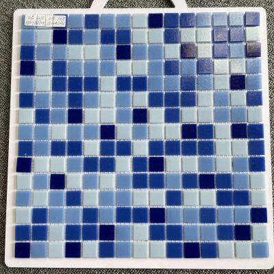 Foshan New Popular Decorative Building Material Blue Swimming Pool Glossy Crystal Glass Mosaic