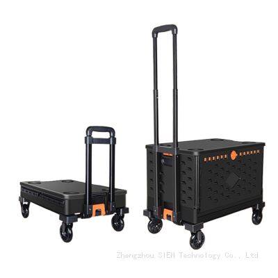 Foldable Portable Storage Box Plastic Shopping Cart Trolleys With Box Wheel Storage Cart