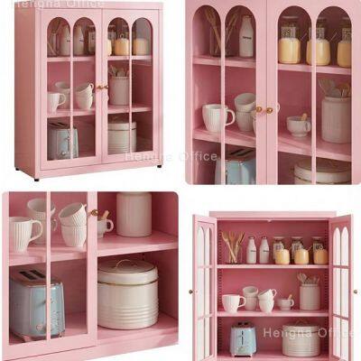 HN-140Reeded Glass Cabinet, 1800*700*350mm, Cold Rolled Steel, Adjustable Multi-layers&KD Design, China Home Furniture Wholesale