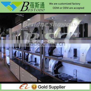 chrome edging wall glass jewelry cabinet,jewelry store dispaly furnitures