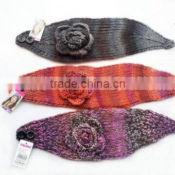 Beautiful Colorful Yarn Knittig Flower Decorated Fashion Women Head Band photo-3