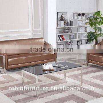 Living room RB-7328 Modern black stoving varnish rectangular tempered glass coffee table with stainless steel tea table