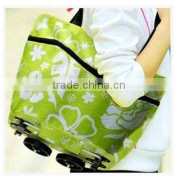 Flower oxford foldable shopping bag with wheels