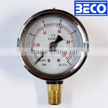 60mm YTN-60A Glycerin or Silicone oil filled anti-vibration Pressure gauge EN837-1