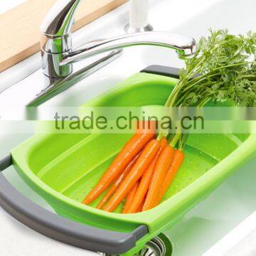 2015 Best Selling Collapsible Over the Sink Colander/collapsible silicone colander/Foldable plastic colander/folding strainers