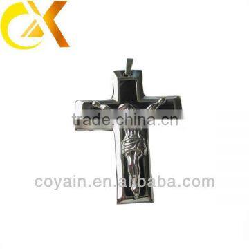 Stainless steel cross pendant with black onyx