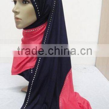 JL045a Cotton Jersey Black With Colors Combine Mulim Scarf,muslim Hijab photo-3