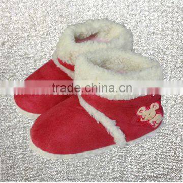 Winter thermal cotton-padded waterproof anti-slip soles slippers,home floor red microsuede with mouse embroidery children boots