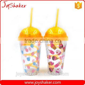 Hot Joyshaker Paper Insert Double Wall Water Cup, Insulated Plastic Cup With Straw