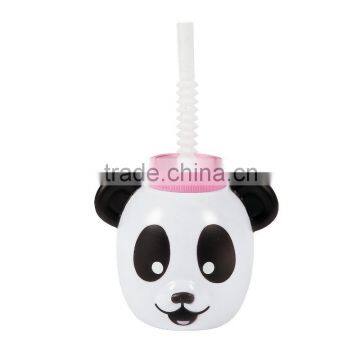 12 oz. 350ml Fun Shaped Kids Sipper Drink Cup Promotional Novelty Cheap Plastic Panda Party Molded Cups with Lids and Straws