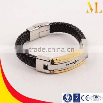 Wholesale fashion jewelry genuine leather stainless steel bracelet MLLS002