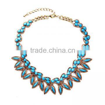 Blue beads with leaf alloy choker statement necklace 2015, chunky necklace, heavy indian bridal necklace sets