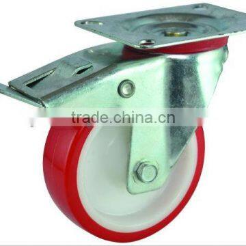 Stainless steel 304 caster with PU wheel, PA6 rim, swivle with top plate, brake and lock.