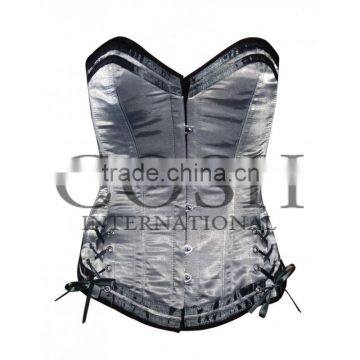 Overbust sailor steel boned corset in gray satin corset Ci-1122