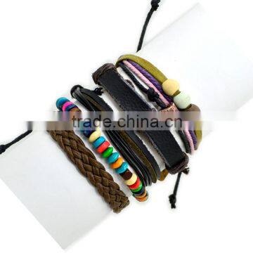 2016 New Arrival 5pcs set handmade leather Men's wax cotton cord braided bracelets
