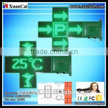 CE RoHS 500~1200MM P10,P16, P20, P25 Green led pharmacy cross display signs