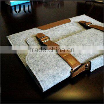 Fashion Design Handmade Leather Laptop Handbag Felt Tote Bag photo-2