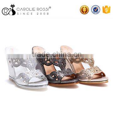 Wholesale comfortable jelly silver high heel beach slippers