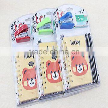 4PCS/SET cute stationery set including two pen, stapler, note book for promotional                        
                                                Quality Choice