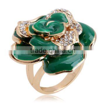 18k Gold Plating Rings Austrian Crystal Green Flower Big Ring