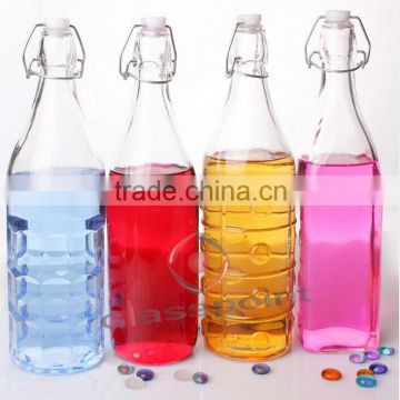 Glass juice bottle with wire stopper, glass bottle with clamp lid for beverage