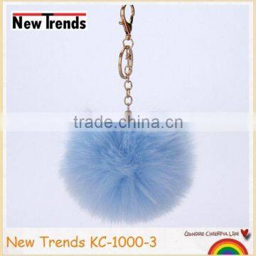 Solid Colors 12 cm Rabbit Fur Ball Key Chain photo-5