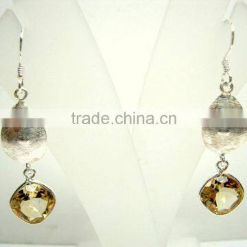 Citrine Cushion Facet Earrings, 925 Solid Sterling Silver Earrings, Designer Natural Gemstone Bezel Earring,