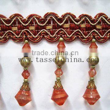 Fashion China Home Decor Orange Acrylic Beaded Fringe For Curtain, Furniture