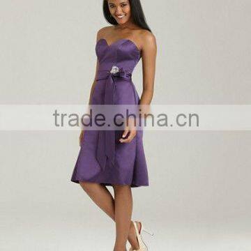 Short Style Satin Gorgeous Crystal Broach Long Sash Purple Bridesmaid Dresses Purple Bridesmaid Dresses( BDAL-4016)