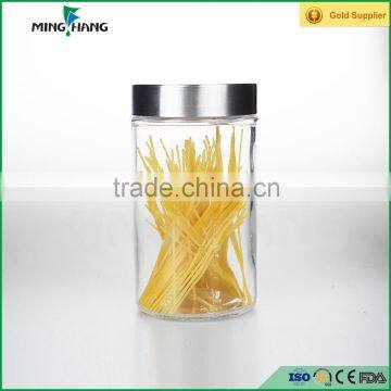 1000ml round glass storage jar /glass jar with metal lid wholesale