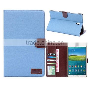 Cotton denim fabric case, Folio flip stand with card slots for Samsung T700 and T800