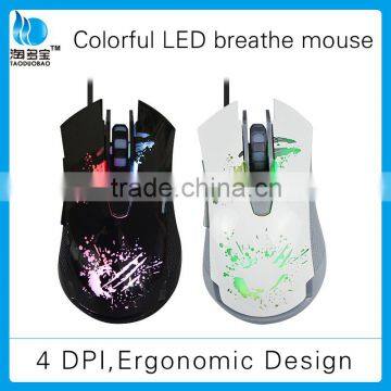 New design Colorful led breath gaming mouse with 4 adjustable dpi