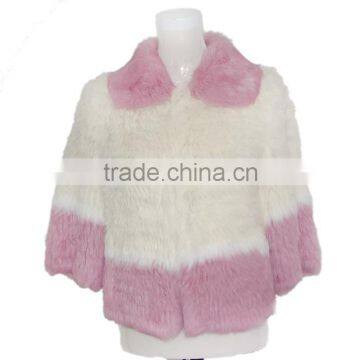 Real rabbit fur knitted coat white/pink color ,KZ14103