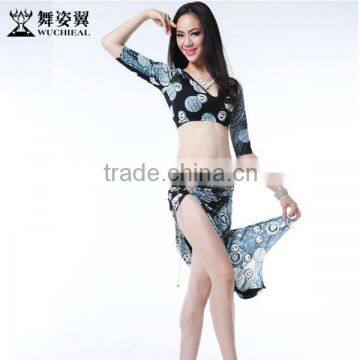 Wuchieal 2015 Hign Quality New Fashion Printing Belly Dance Costumes for Practice or Performance