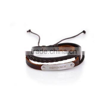 Hot Sale Multi Layer Leather Bracelet Customized Engraved Personalized Bracelet Adjustable Leather Bangle