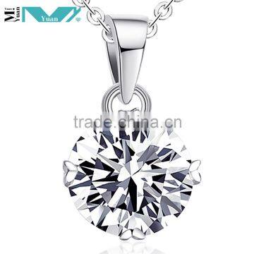 925 Sterling Silver Round Cut CZ Cubic Zirconia Solitaire Pendant Necklace