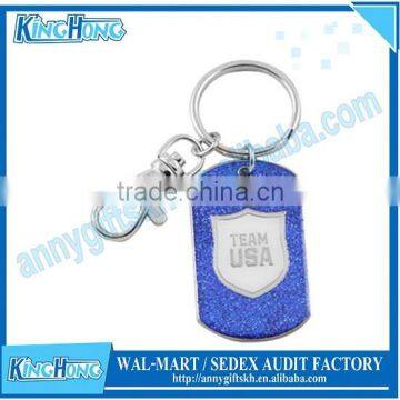 Glitzy dog tag metal keychain