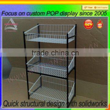 Supermarket promotion metal wire basket fruit vegetable display rack