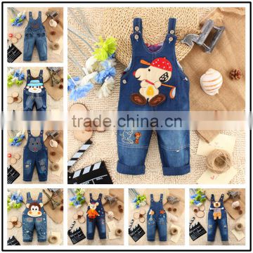 2015 fashion Color Fade Proof children girls denim bib overalls