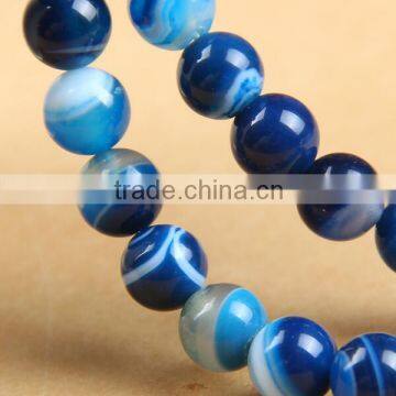 10mm dyed round smooth blue banded agate loose beads for jewelry