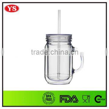 20oz Plastic Custom Mason Mug Tumbler With Handle and Straw