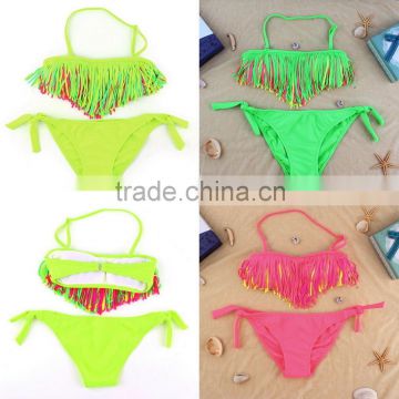 Bikini Swimsuit Fluorescent For Girls Children Kids Swimwear Fashion Color