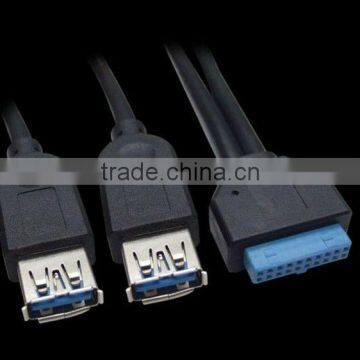 USB 3.0 20P Female to Double USB 3.0 A Female Y cable Splitter Cable