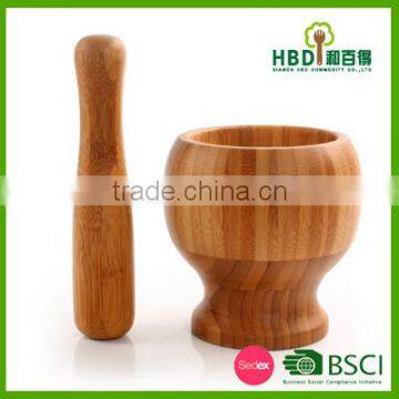 Custom Bamboo Garlic Pot and Tool,wood Mortar Pestle