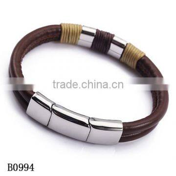 2016 new engraved leather bracelets 316l stainless steel men braided leather bracelet