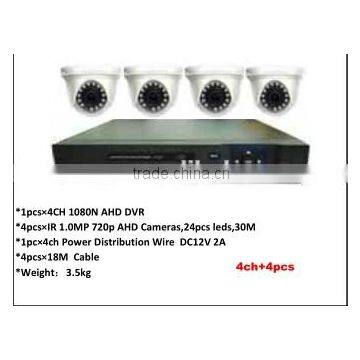 Complete Kit 4ch 1.0MP 720P AHD DVR kit dome nano leds with ir-distance 40m