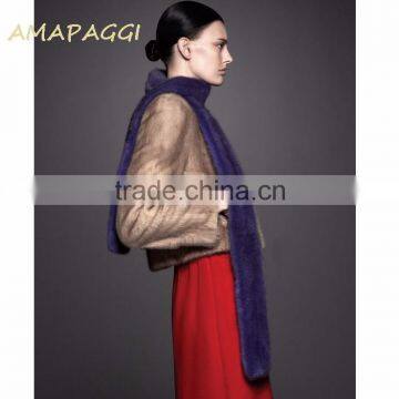 Long dyed purple mink fur scarf wholesale